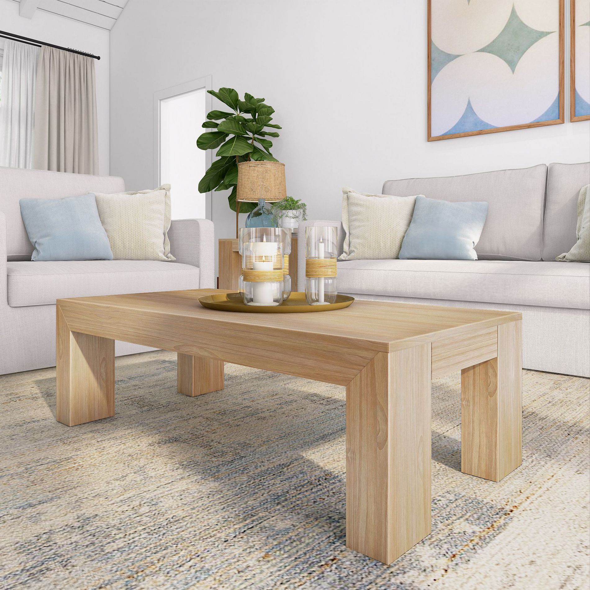 Plank+Beam Solid Wood 48" Modern Coffee Table, Rectangular Center Table for Living Room