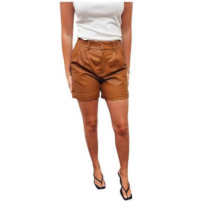 Women's Leather Trouser Short - WithBlack