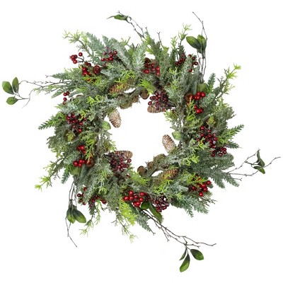 Northlight 25 in. Green Unlit Artificial Pine Heart Shaped Wreath