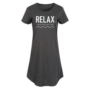 Women's - Instant Message - Relax Lake Time Graphic T-shirt Dress - 1 of 4