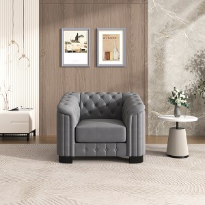 Velvet Upholstered Accent Sofa with Thick Removable Seat Cushion - 1 of 4