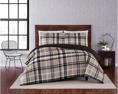 Paulette Plaid Taupe Full/Queen Microfiber Duvet Cover Set