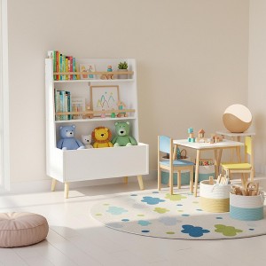 Homy Casa Kids' Bookshelf with Open shelves and Storage Bin, White Bookcase with Wooden Legs for Playroom or Bedroom - 1 of 4