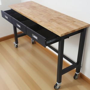 Standing Desk Industrial with Rubberwood Top and Drawers for Garage or Home Office 60in Wide-3irtyhousy - 1 of 4
