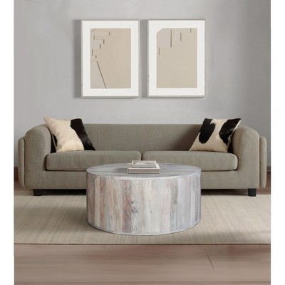 Royal Hampton 36 Inch Coffee Table, Handcrafted Drum Shape | Mango Wood