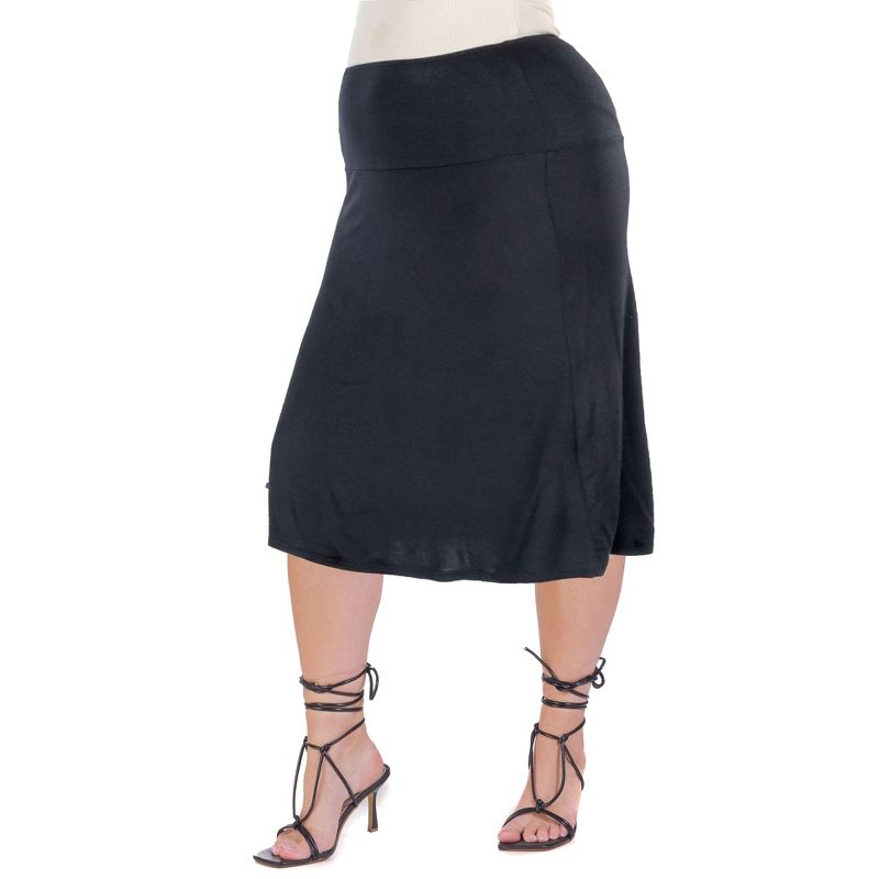 24seven Comfort Apparel A Line Elastic Waist Knee Length Plus size Skirt, 2 of 4