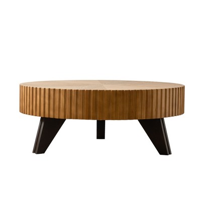 NicBex 31.5" Round Carved Wood Coffee Table Modern Geometric Design, Metal Legs for Living Room & Office