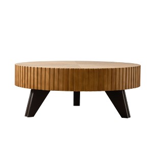 NicBex 31.5" Round Carved Wood Coffee Table Modern Geometric Design, Metal Legs for Living Room & Office - 1 of 4