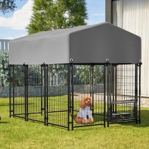 ORRD Large 4.23'x5.82' Outdoor Dog Kennel with Roof, Heavy Duty Welded Wire Cage & Double Lock System - 1 of 4