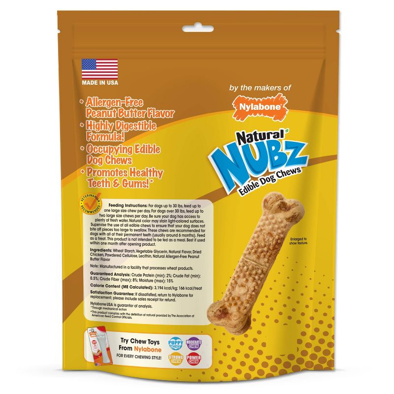 Nylabone Nubz Peanut Butter Large Chews Dog Treats - 1.7lb/15ct, 3 of 7