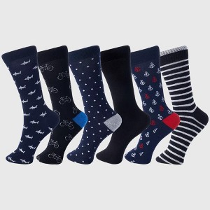 Alpine Swiss Mens Dress Socks 6 Pair Crew Sock Cotton Dress Socks for Men Solid Ribbed Argyle Pattern Multicolor Fun Designs - 1 of 4