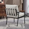 Modern 1 Piece Dining Room Accent Chair,Upholstered Seat And Backrest Lounge Chair,Natural Wood Armrests Chair With Metal Frame-Coolbibila - 3 of 4