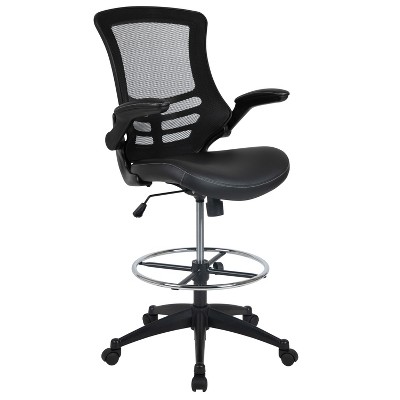 HOMEFUN Black Mesh Adjustable Height Drafting Chair with Lumbar Support Flip-Up Arms Foot Ring