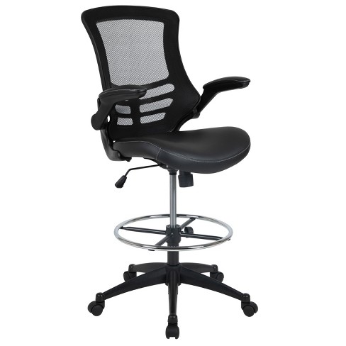 FORCLOVER Swivel Black Mesh Fabric Seat Office Drafting Chair with Flip-Up Arms and Lumbar Support