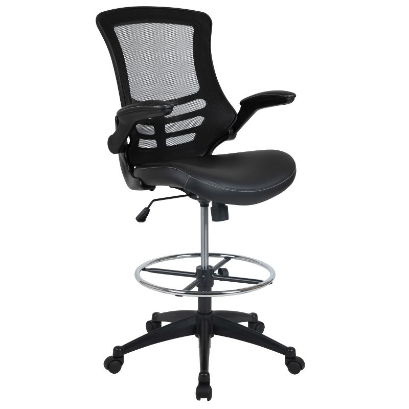 Flash Furniture Mid-Back Mesh Ergonomic Drafting Chair with Adjustable Foot Ring and Flip-Up Arms, 1 of 18