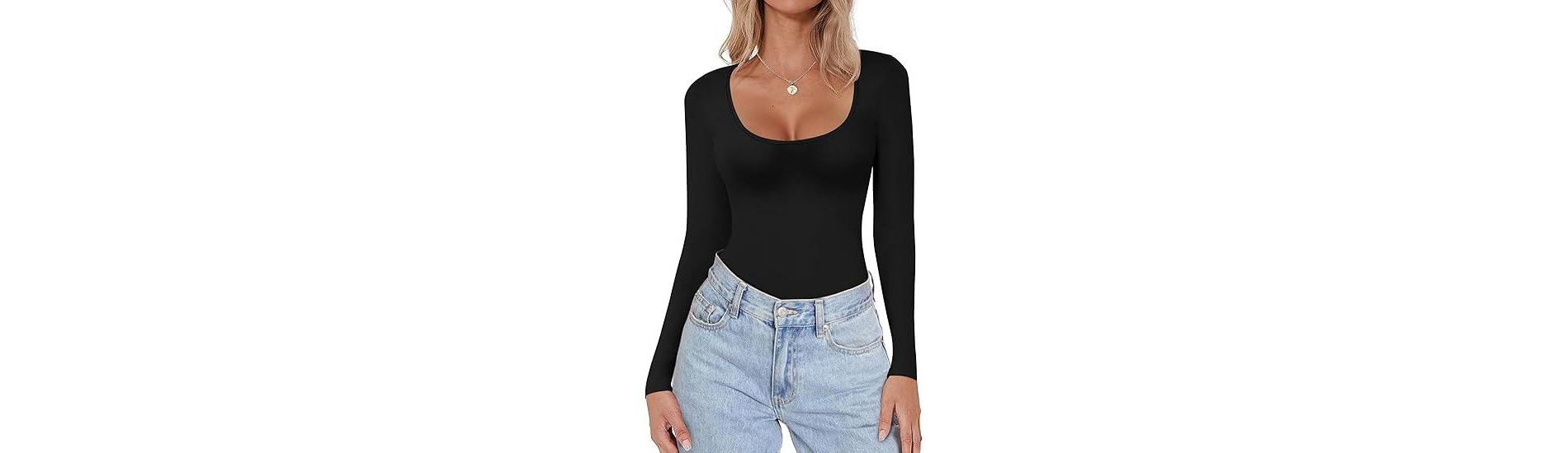 Ekouaer Women Long Sleeve Shirt Scoop Neck Tops Slim Fit Basic Top Thermal Undershirts Base Layer Tee