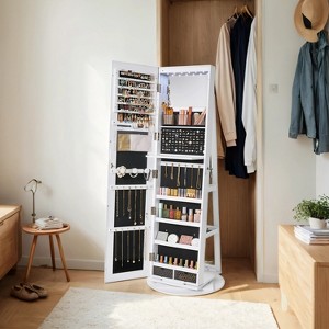 SONGMICS 6 LEDs Lockable Mirror Jewelry Cabinet, Jewelry Organizer, Standing Jewelry Armoire, Frameless Full-Length Mirror, 3 Storage Shelves - 1 of 4