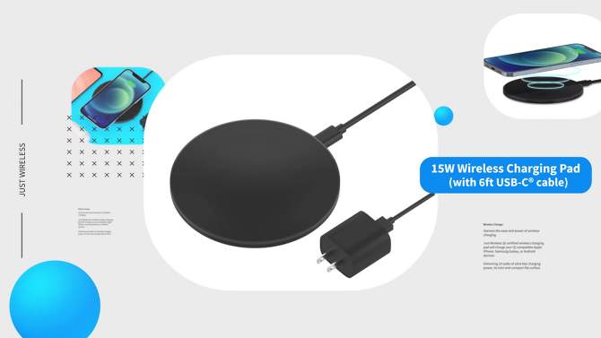 Just Wireless 15W Wireless Charging Pad with AC Adapter - Black, 2 of 8, play video