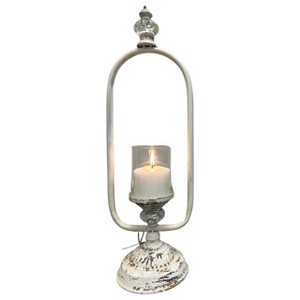 Slickblue Vintage White Distressed Metal Candle Holder with Hurricane Glass and Crystal Globes - 1 of 4
