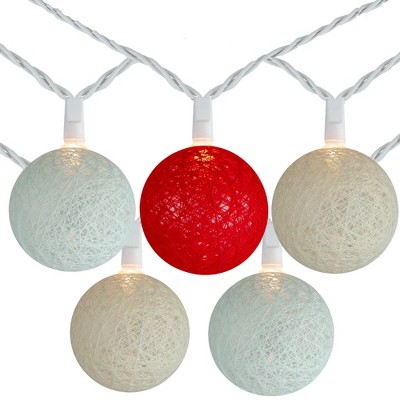 Brite Star 10 Red, Green and Cream Yarn Ball Patio Globe Lights - 8.6 ft White Wire
