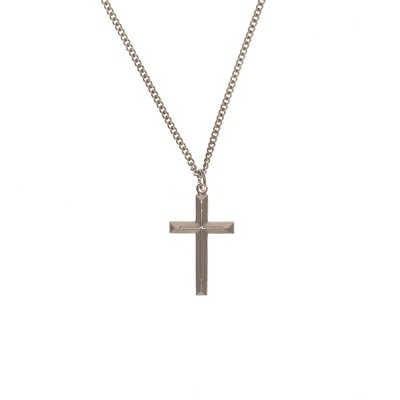 Beveled Cross with Dark-Tone Cross Center Overlay Silver-Plated 20-Inch Pendant Necklace