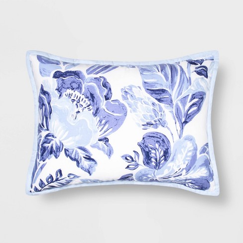 Standard Floral Print Tufted Pillow Sham Blue White Opalhouse