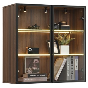 Wall Mounted Curio Cabinet with Glass Doors,15.75"D x 31.50"W x 32.25"H,Brown - 1 of 4