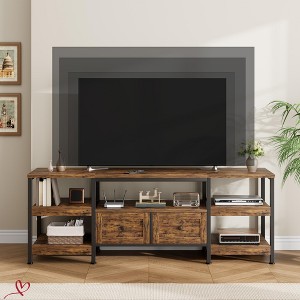 Rustic 63"/71" /79" TV Stand for TVs Up to 65"/75"/85" Industrial Media Console w/2 Drawers and Open Storage Shelves - 1 of 4