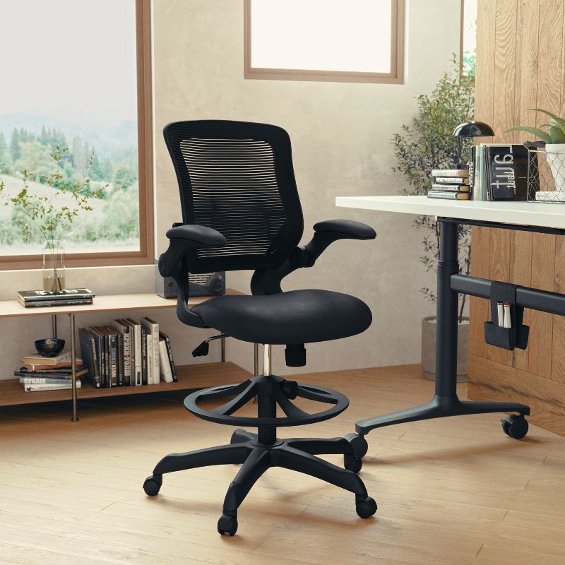 Flash Furniture Mid-Back Mesh Ergonomic Drafting Chair with Adjustable Foot Ring and Flip-Up Arms, 3 of 17
