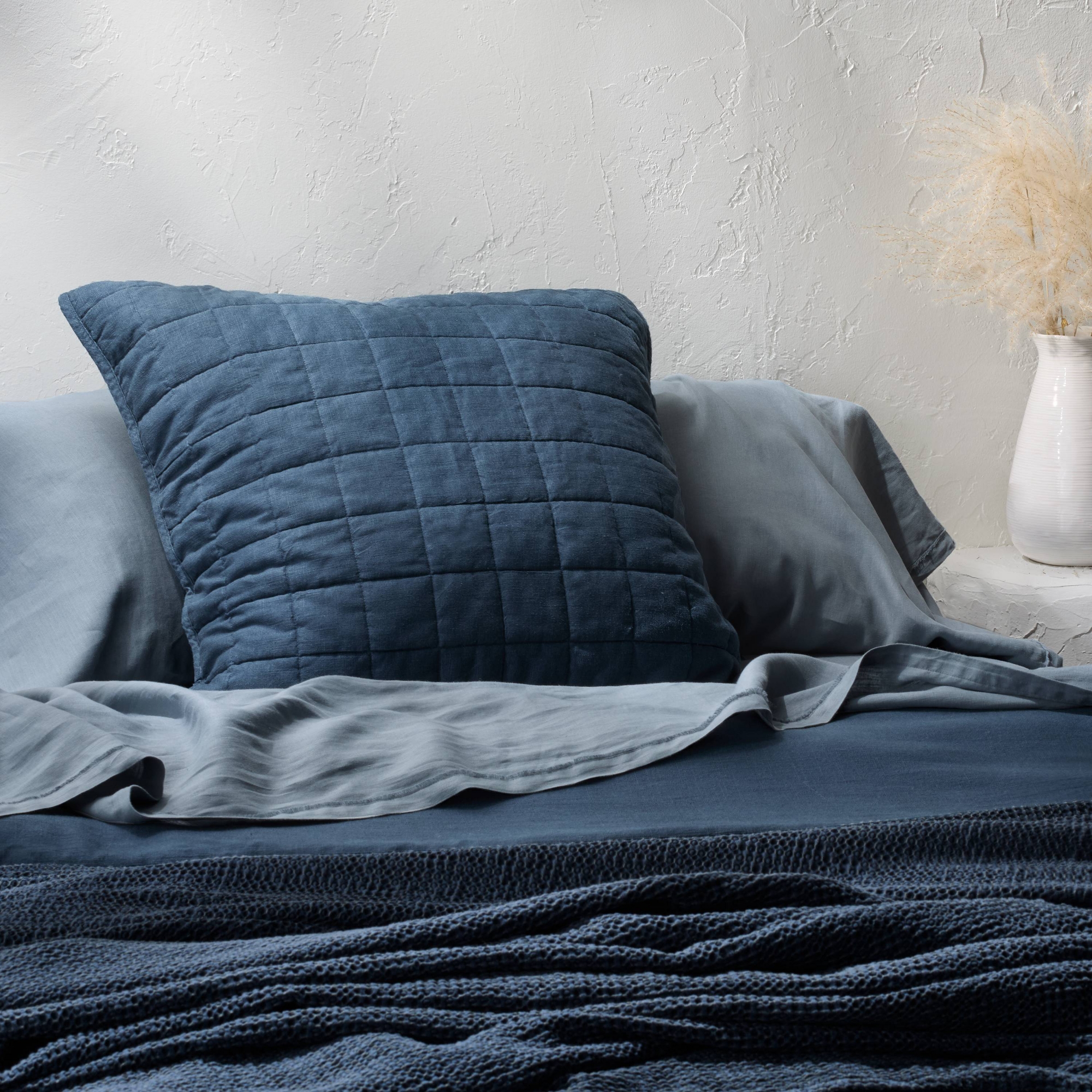 Euro Heavyweight Linen Blend Quilt Sham Dark Mineral Blue - Casaluna™