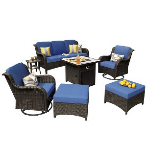 XIZZI 7 PCS Patio Furniture Sets with Outdoor Sofa Swivel Rocking Chairs and Fire Pit Table - 1 of 4