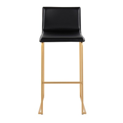 Set of 2 Gold Steel and Black Faux Leather Barstools