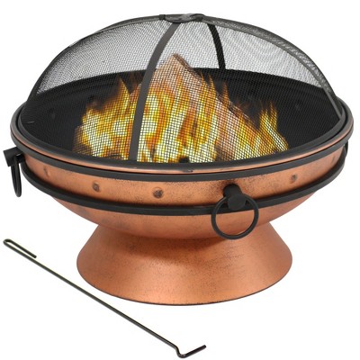 Sunnydaze Outdoor Camping or Backyard Large Round Fire Pit Bowl with Handles and Spark Screen - 30" - Copper Finish