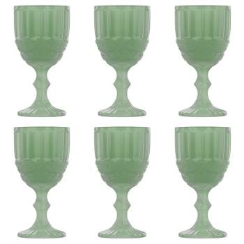 Muldale Boho Acrylic Wine Glasses Dishwasher Safe - Large 15 oz Set of 6 Multi-Colored Plastic Goblets with Stem - Unbreakable Vintage Chalice