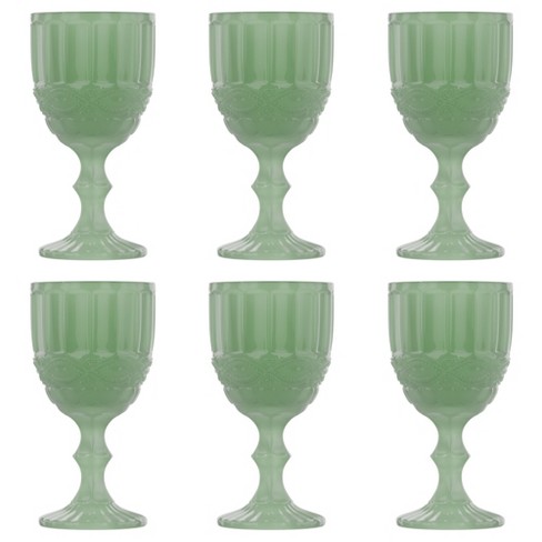 East Creek 8.5 oz Embossed Design Vintage Colored Glass Goblets with Stem Set of 6, Navy Blue