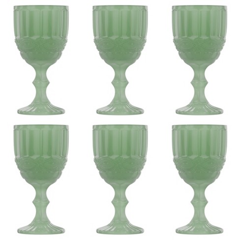 Elle Decor Embossed Goblets Glasses, Vintage Glassware Sets, Water Goblets  For Party, Wedding, & Daily Use, Set Of 6, Jade : Target