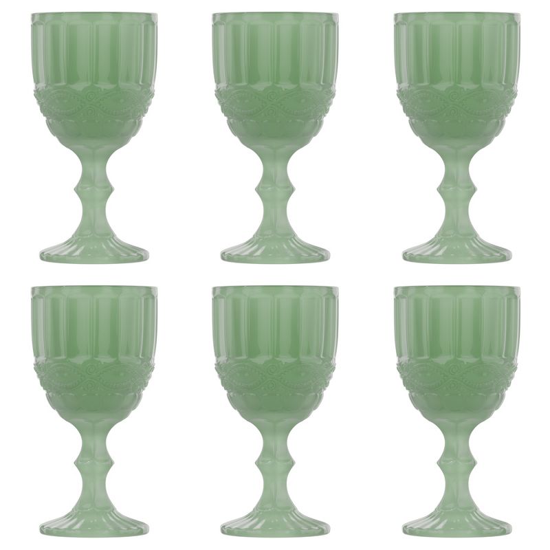 Elle Decor Embossed Goblets Glasses, Vintage Glassware Sets, Water Goblets for Party, Wedding, & Daily Use, Set of 6, 1 of 8