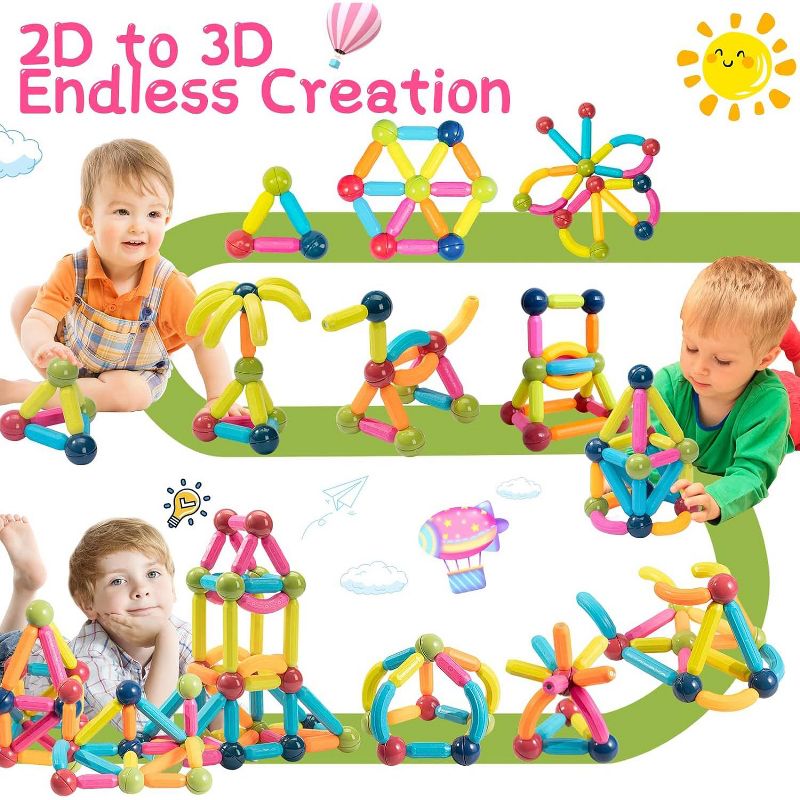 Contixo 2-pk ST2 -Kids Toy Magnetic Stix Stick -68 PCS 3D Building Blocks STEM Construction, 4 of 17