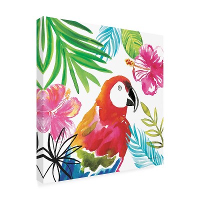 Farida Zaman Tropical Parrot Canvas Print with Wood Frame, 18x18