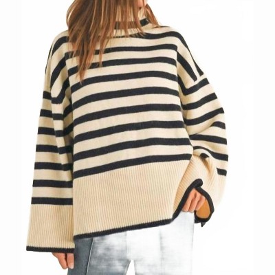 Women's Cameron Striped Turtleneck Sweater - MIOU MUSE
