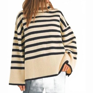 Women's Cameron Striped Turtleneck Sweater - MIOU MUSE - 1 of 4