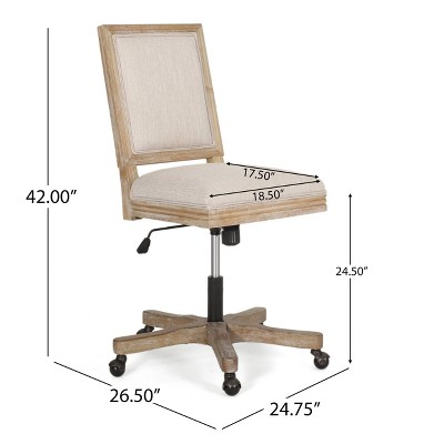 Rustic Beige & Natural Wood Swivel Office Chair with Adjustable Height