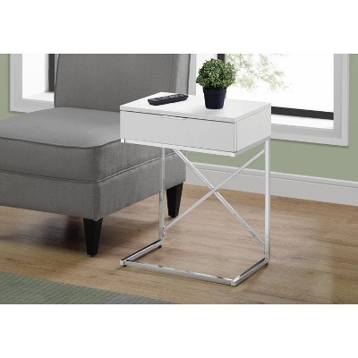 Glossy White and Chrome Metal Rectangular Accent Table with Storage