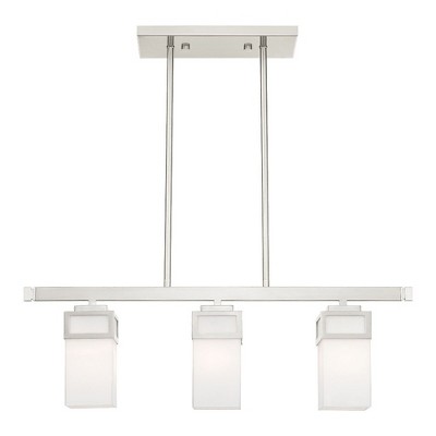 Harding Brushed Nickel 3-Light Linear Chandelier with Satin Opal White Glass