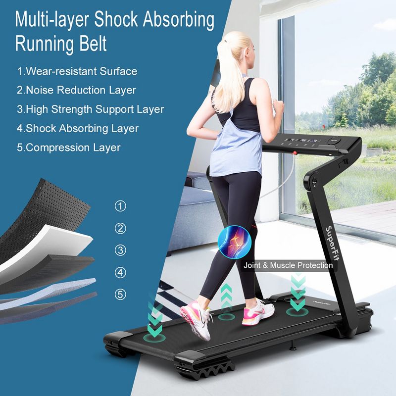 Superfit 4.0HP Foldable Electric Treadmill Jogging Machine w/Bluetooth Black, 3 of 11