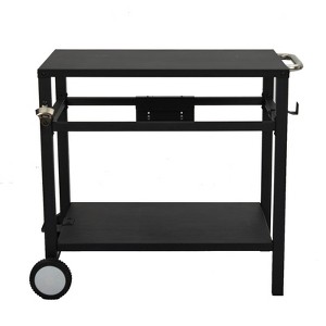 Outdoor Grill Table with 2-Shelf, 33"x20" Metal Grill Cart for Outside, Pizza Oven Table Stand with Wheels, Hooks, Side Handle, BBQ Prep Table - 1 of 4