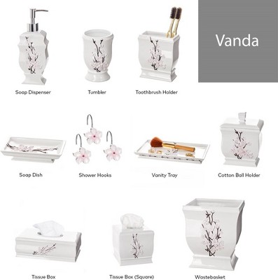 White Ceramic Floral 4-Piece Bathroom Accessory Set