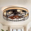 Airsurfer 19-In Matte Black Low Profile Flush Mount Ceiling Fan with Light, Dark Walnut Blades, Remote Controlled, 7-Blade Cage Design - 4 of 4
