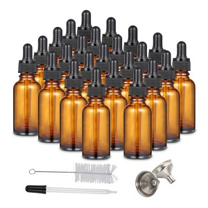 24 Pack 1oz Amber Glass Eye Dropper Bottle with 1pcs Stainless Steel Funnels and Long Glass Dropper and Cleaning Brush-30ml Leakproof Travel Bottles - 1 of 4