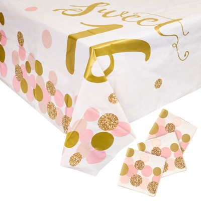 3 Pack Sweet 16 Birthday Party Tablecloth Table Cover, Party Supplies Favors Decorations for Girls Kids, 54 x 108"